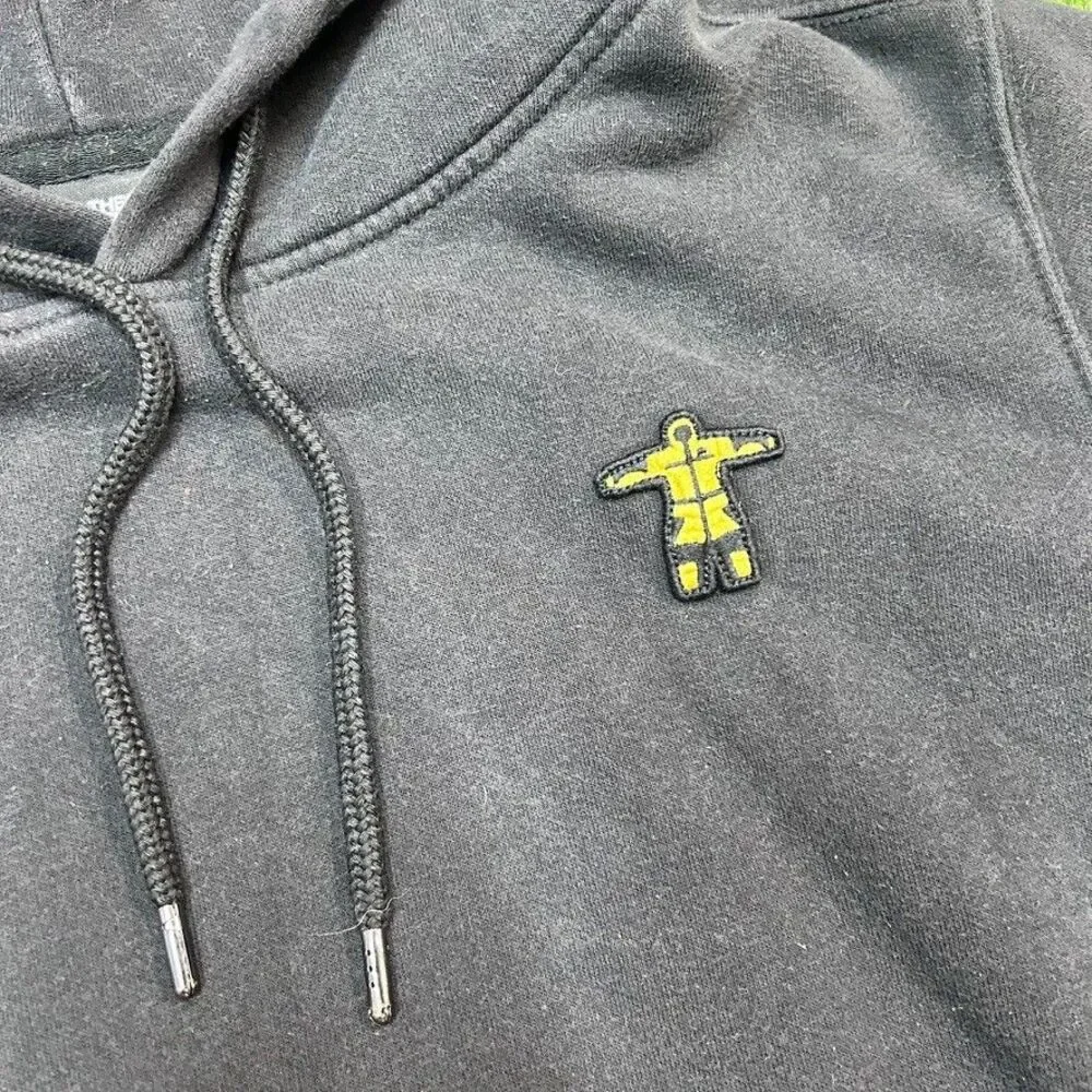The North Face Fleece Hoodie Sweatshirt Mens Medium Black Yellow Puffer Logo - Picture 2 of 6
